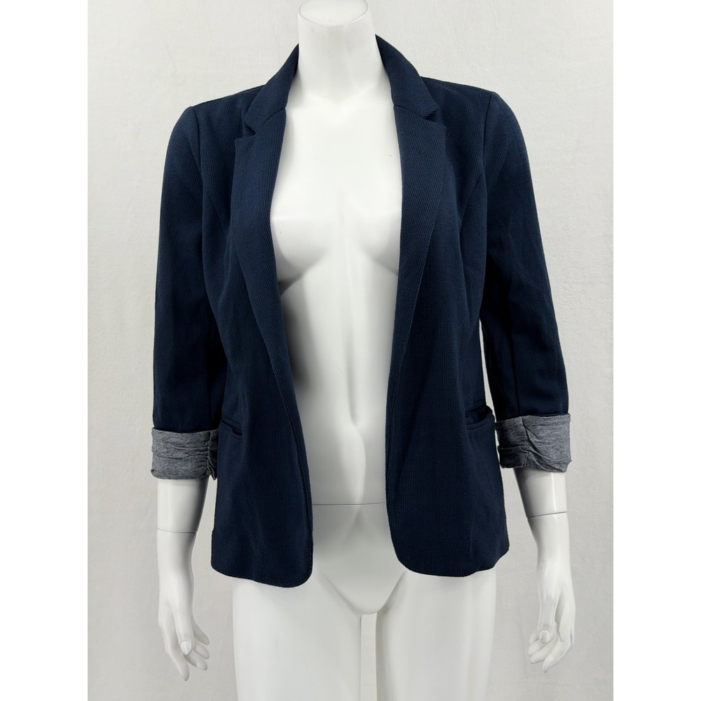 Skies Are Blue Blazer Womens Small Navy Open Front Stretch Office Work Preppy